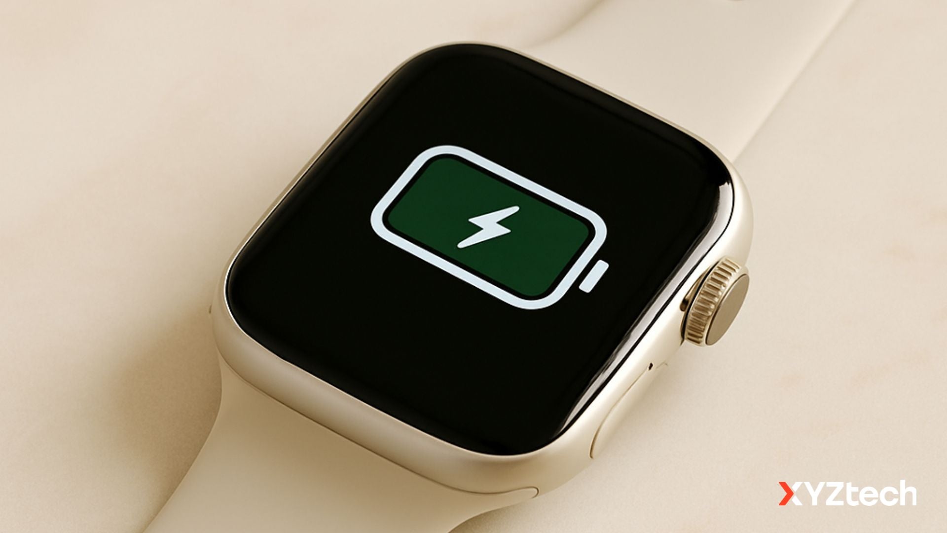 Drained apple watch on a table.