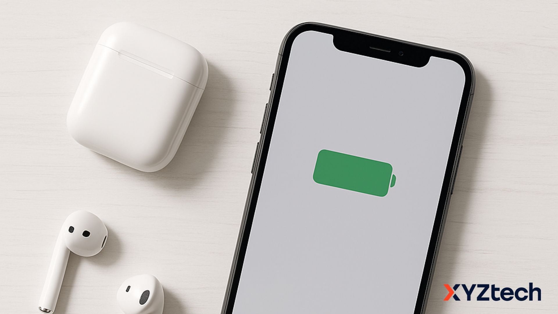 Airpods and an iPhone with Optimized Battery Charging enabled.