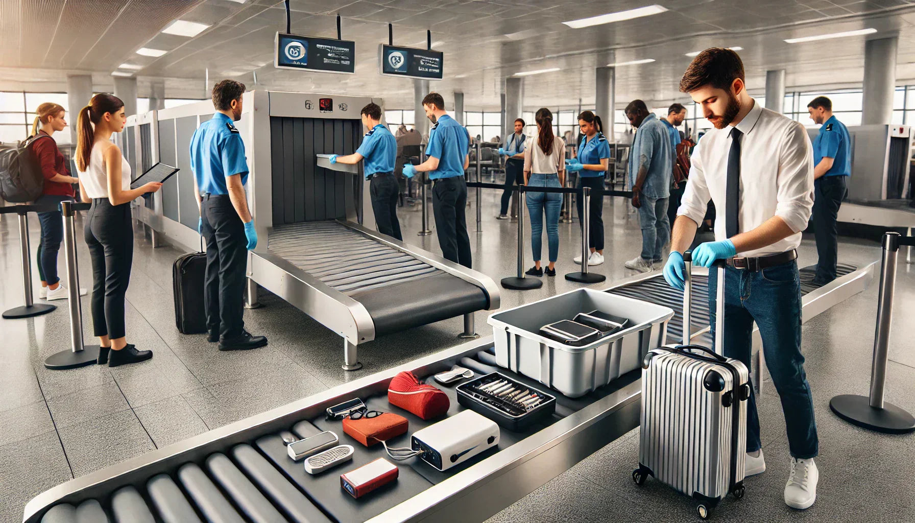 Airline security queue inline with airline battery restrictions.