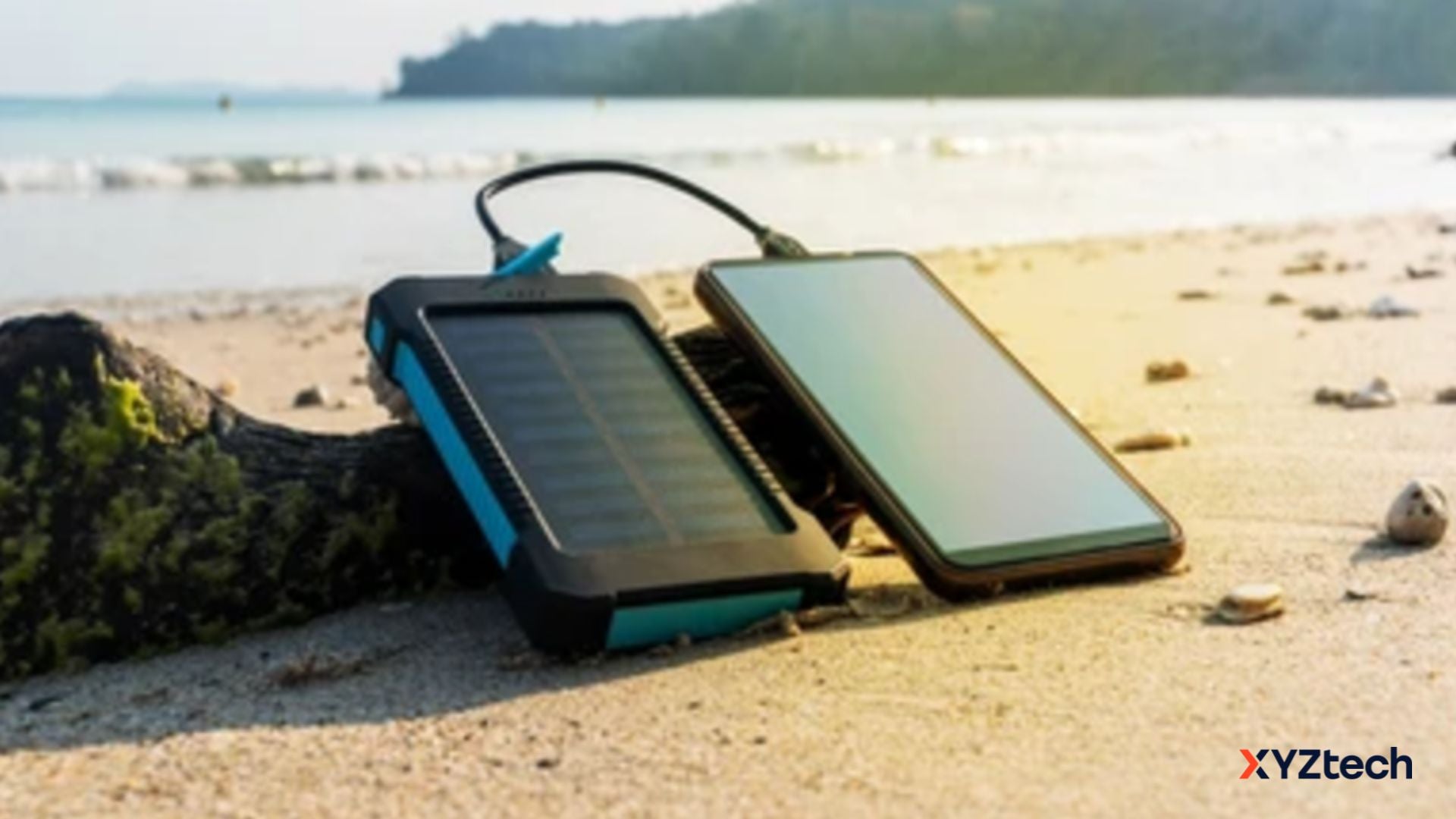 Solar Power Bank Charging a Mobile Phone