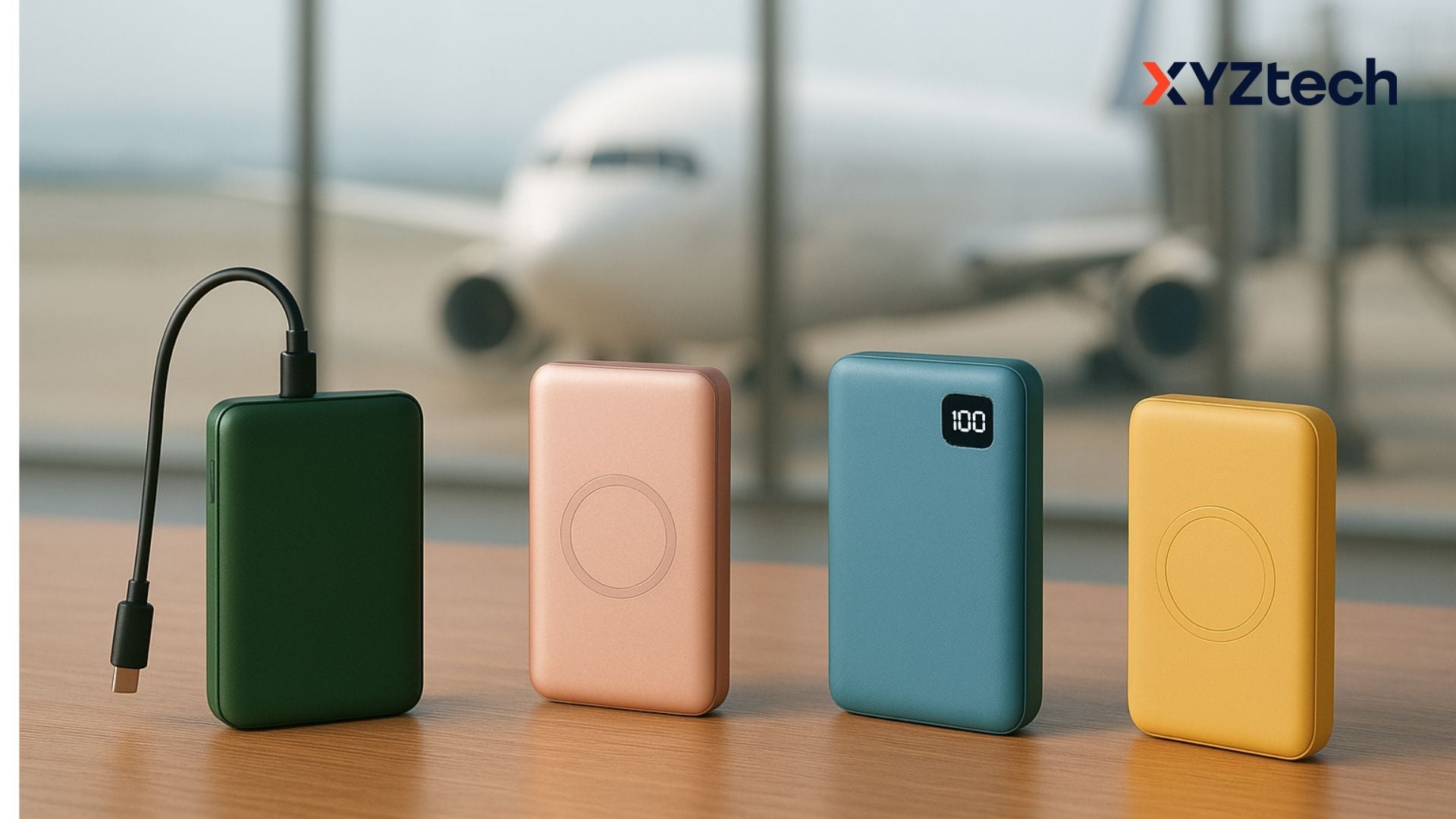 4 TSA-compliant XYZtech Power Bank for Airplane Travel in Airport.