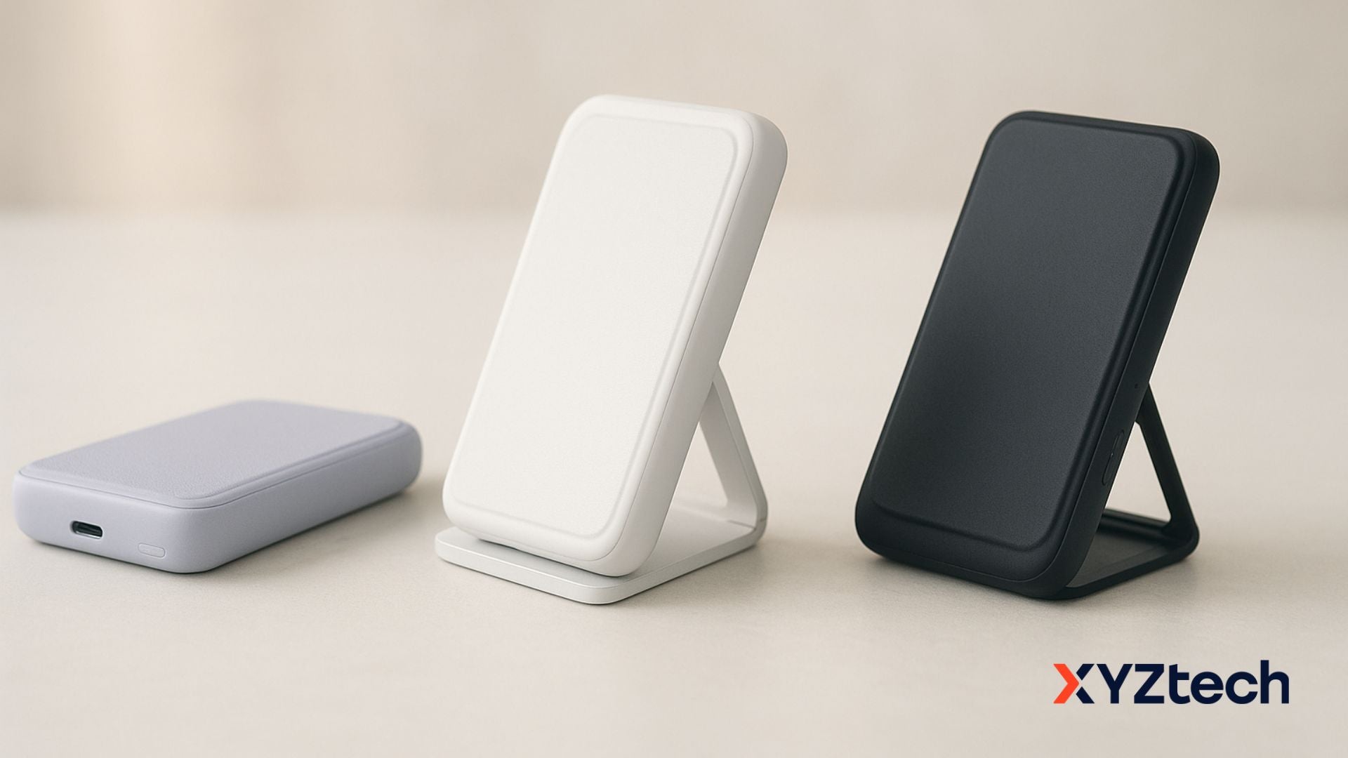 3 power bank with 3 of them is charged in a MagSafe power bank with stand.