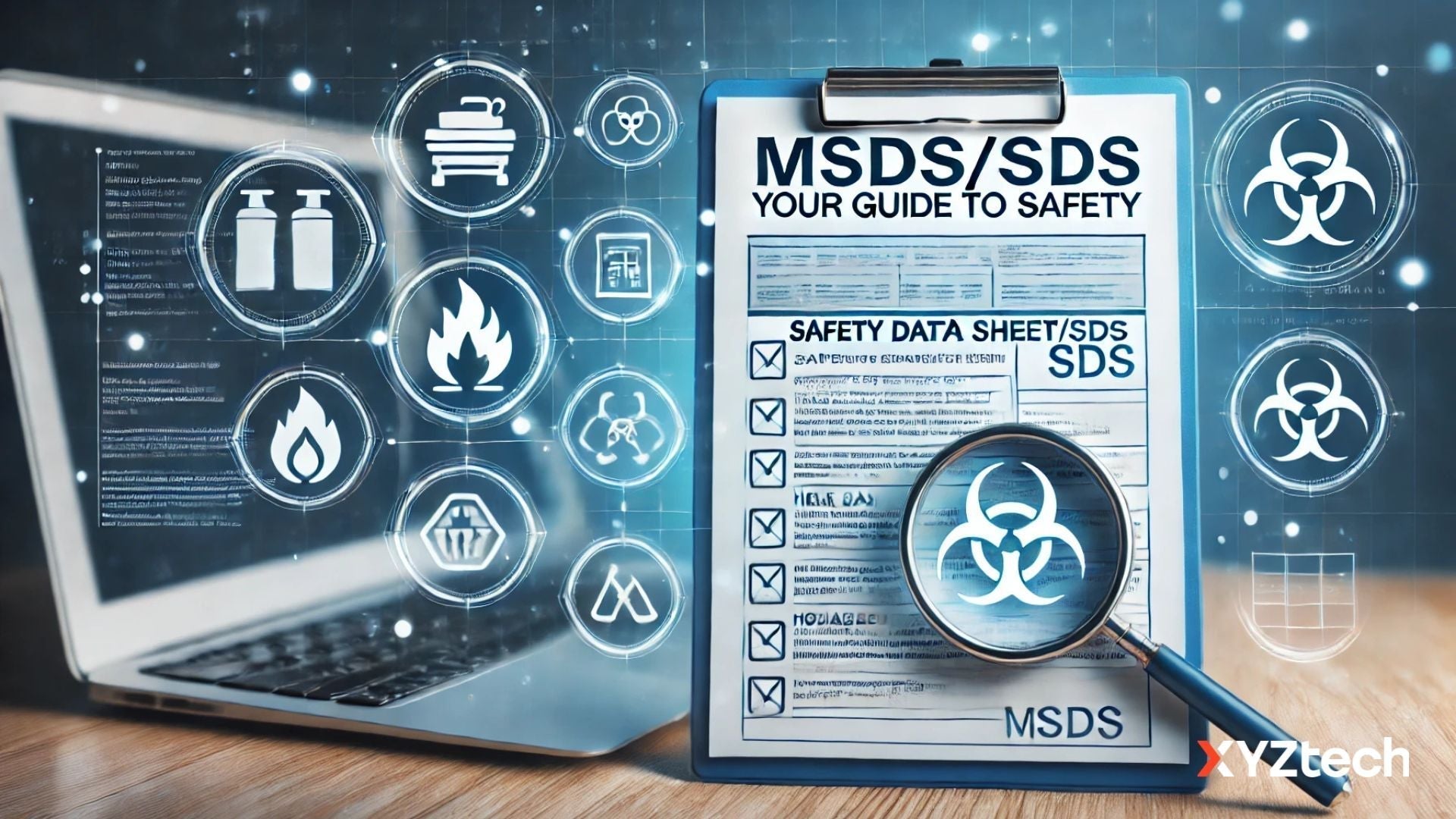 MSDS banner (Material Safety Data Sheet) with a document icon and safety symbols.