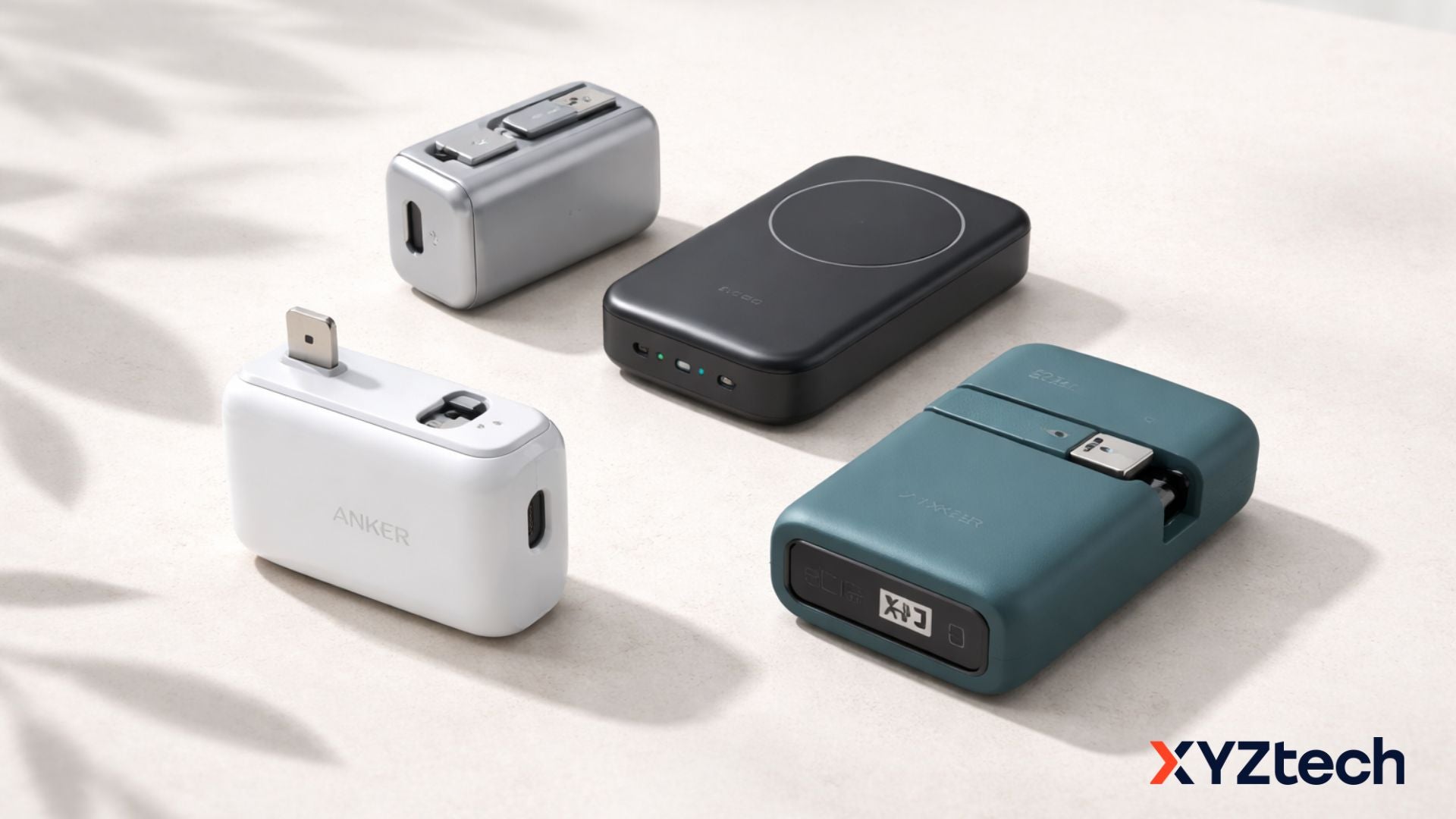Four Mini Power Banks on Desk