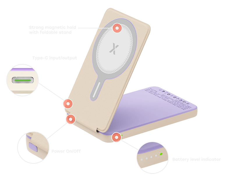 XYZtech X Stand Wireless Power Bank - Lavender/Cream