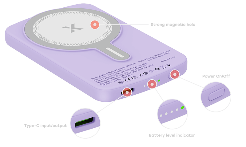 XYZtech X Slim A Wireless Power Bank - Lavender